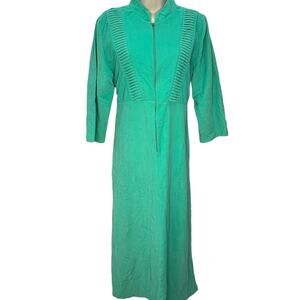 Vintage Allendale 1/2 Zip Fleece Nightgown Robe Size M Tie Back Belt Teal Green